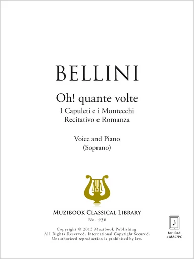 Eccomi in lieta vesta... Oh! quante volte - Vincenzo Bellini - Muzibook Publishing