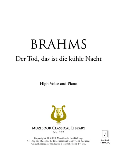 Der Tod, das ist die kühle Nacht - Johannes Brahms - Muzibook Publishing