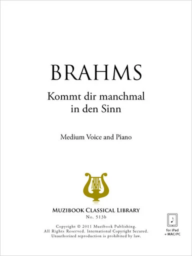 Kommt dir manchmal in den Sinn - Johannes Brahms - Muzibook Publishing