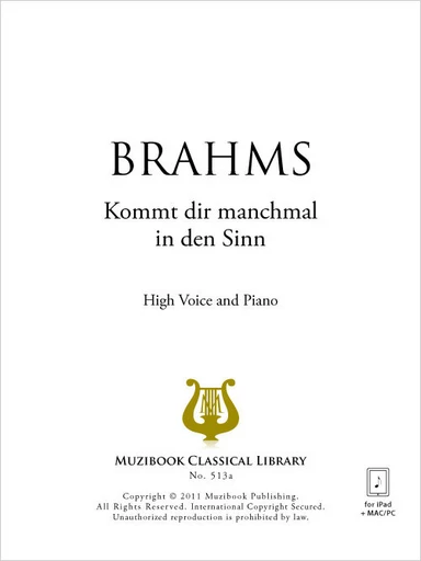 Kommt dir manchmal in den Sinn - Johannes Brahms - Muzibook Publishing