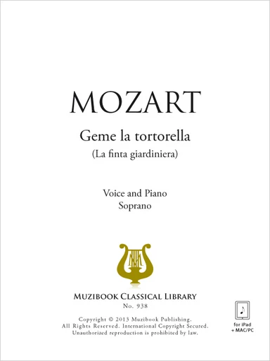 Geme la tortorella - Wolfgang Amadeus Mozart - Muzibook Publishing